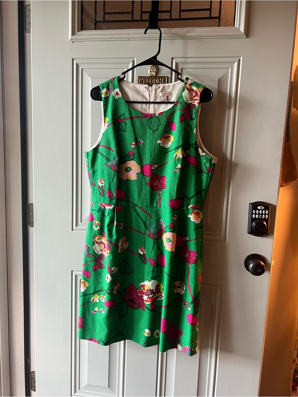 J. Crew Bright Green Floral Scoop-Neck Shift Dress